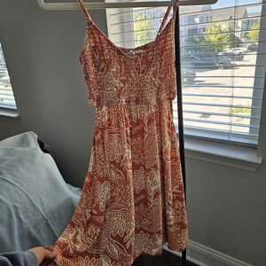 Roxy Rust and Cream Floral Smocked Mini Dress